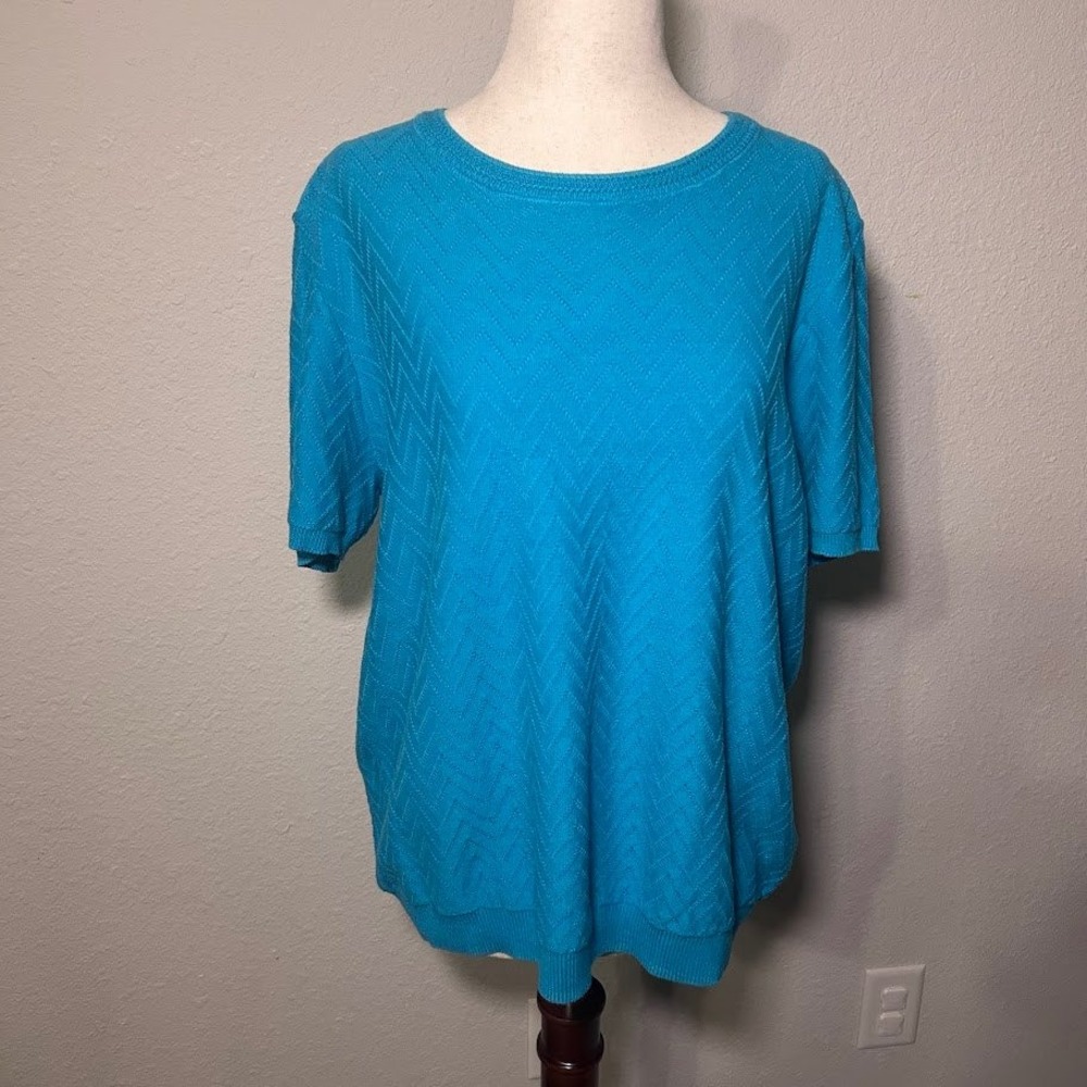 Alfred Dunner Women's Blue Textured Knit Top Medium